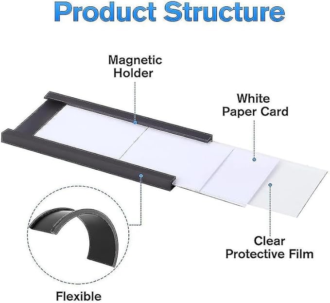 LLPT Magnetic Label Holder 3" x 1" 26 Packs C Channel 300g White Paper Cards Protective Film Strong Removable for Shelf White Board Toolbox Metal Wall Cabinet Drawer(MH31026)