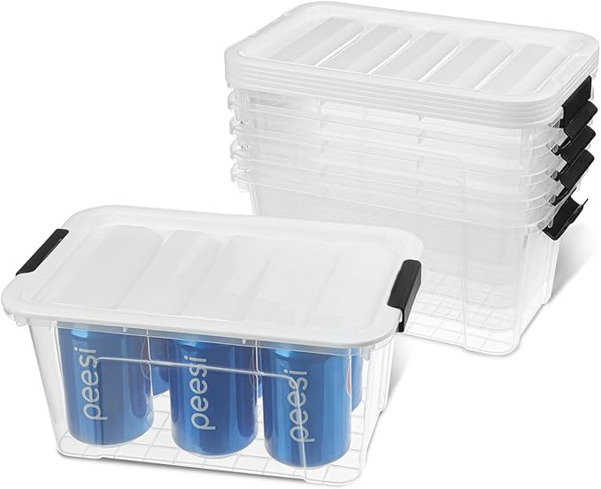 EOENVIVS Plastic Storage Bins with Lids 6 Pack, 7 Quart Storage Containers with Black Buckle Latch, Stackable Storage Containers for Home Pantry Office Classroom Organization, White