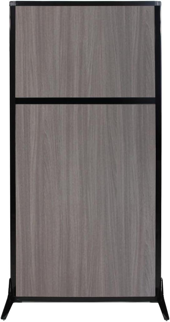 Versare Workstation Partition | Portable Wall Divider | Modern Office Cubicle | Free Standing Privacy Screen | Flexible Work Space | 33" x 70" Gray Elm Wood Grain Panels No Window