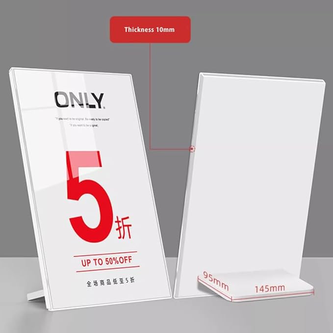 ECKEK Acrylic Sign Holder A3/A4/A5 Menu Displays L Shape Sign Stand Table Top Sign Stand (Vertical A5 148×210mm/ 5.83×8.27 inches)