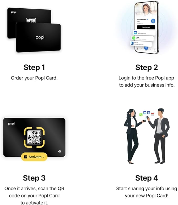 Popl Smart NFC Business Card - Sleek Modern Digital Business Card w/Instant App-Free Sharing - Customizable NFC Cards Compatible w/iPhone & Android (Silver)