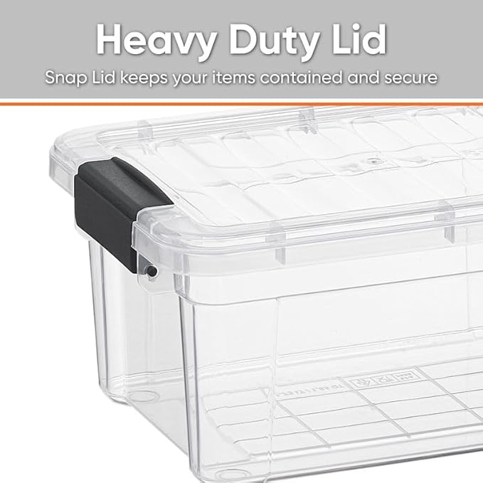 Superio Clear Storage Boxes with Lids, 3.4 Quart Plastic Container Bins for Organizing, Stackable Crates, BPA Free, Non Toxic, Odor Free, Organizers for Home, Office and Dorm, 4 Pack