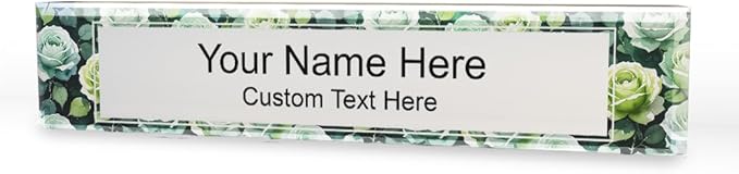 Signs ByLITA Floral Pattern Customized Nameplate | Sage Rose Personalized Full Color Acrylic Desk Sign