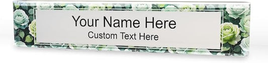 Signs ByLITA Floral Pattern Customized Nameplate | Sage Rose Personalized Full Color Acrylic Desk Sign