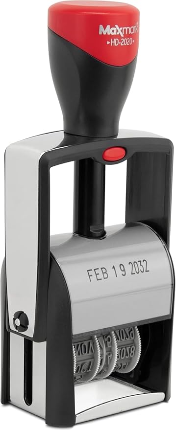 MaxMark Heavy Duty Date Stamp, Large Date Size - Exclusive 12-Year Band - Green Ink