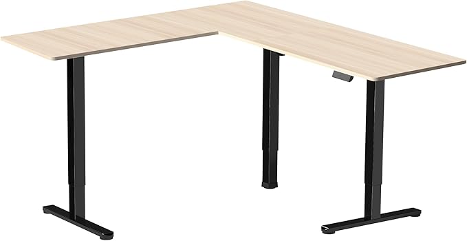 VIVO Electric Corner 63 x 55 inch L-Shaped Standing Desk, Memory Height Adjustment, Light Wood Top Black Frame, DESK-E3CTBC