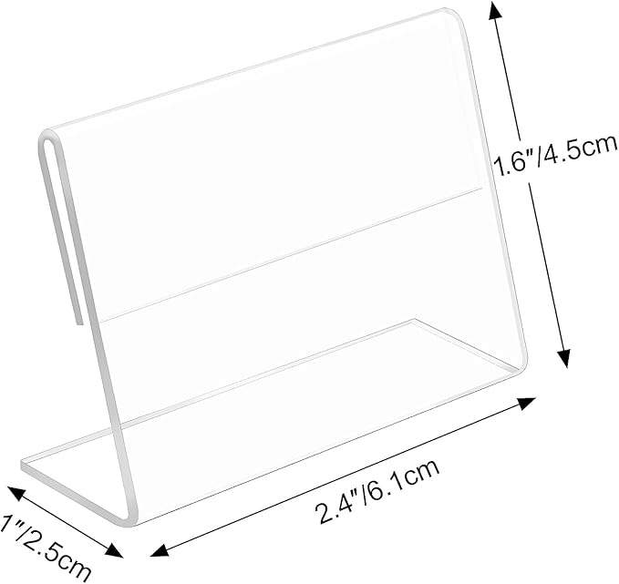 Ludery Small Acrylic Sign Holder 2.4 x 1.6 Inch,Mini Food Sign Labels for Party Buffet,L-Shape Name Card Display Holder, Mini Clear Acrylic Sign Display Holder for Office, Store, Restaurant - 30 Pack