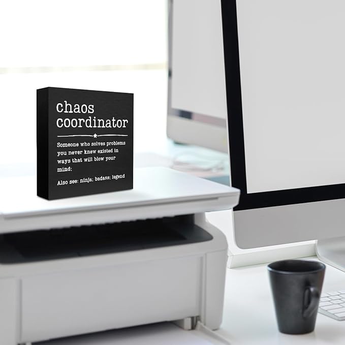 Funny Chaos Coordinator Gifts Office Decor, Chaos Coordinator Wooden Box Sign, Thank You Gifts, Home Farmhouse Table Shelf Desk Decor Accessories, Appreciation Gifts for Coworkers Colleague Leader