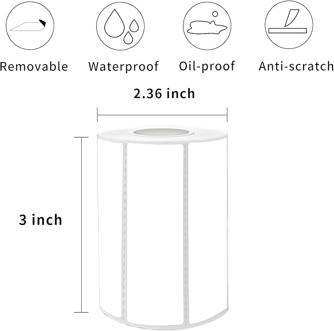 1×3 Inch White Removable Thermal Labels,Waterproof Thermal Label Stickers,600 Sheets per Roll with Perforated Lines