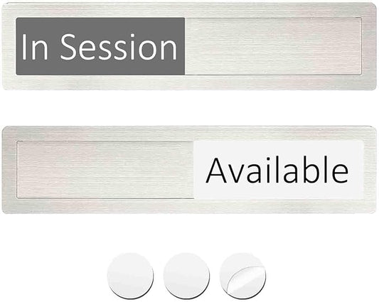 In Session or Available Sign,Vacant Occupied Indicator for Home Office Hotles Hospital Restroom, Slider Door Sign Tells Whether Room in Use or Available-7'' x 1.5'' - Stainless Steel,Grey&White