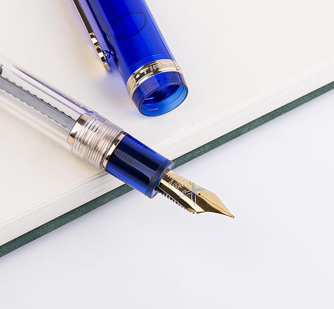 JINHAO 1935 Fountain Pen TIANDAO Series #8 Nib Ink Pen with Guitar-Shaped Clip and Ink Converter (F Nib 0.5mm, Blue)