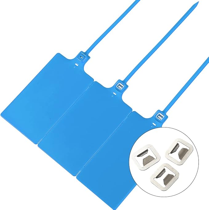 400Pcs Plastic Seals Shipping Label Tags, Writable Marker Big Sign Tie for Logistics, 255mm Total Length Self Locking Inventory Waterproof Tag Fastener with 3 Marker Pen (Blue)