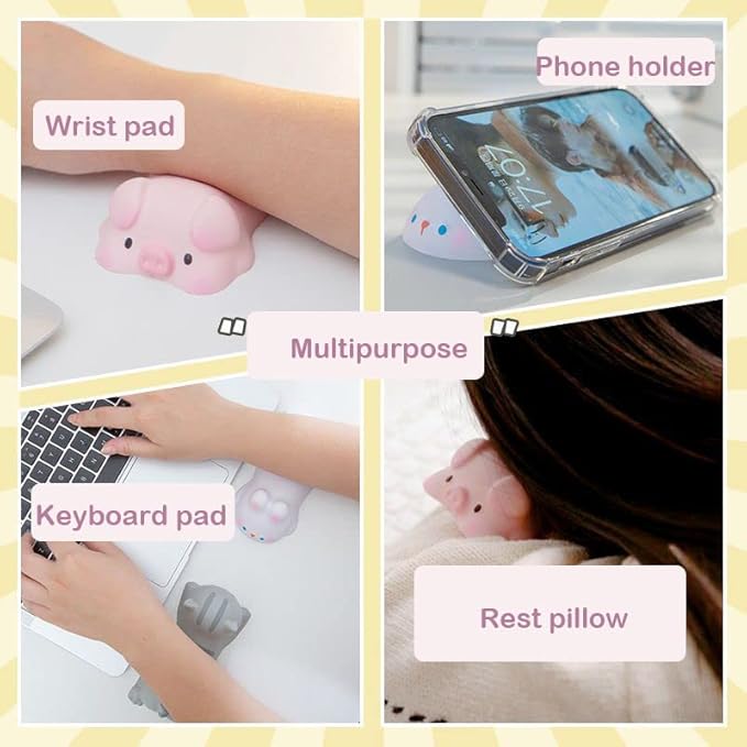 Cityhermit Cute Wrist Rest Support for Mouse Computer Arm Rest for Desk Ergonomic Kawaii Office Supplies Slow Rising PU Mouse Pad (Pink Pig)