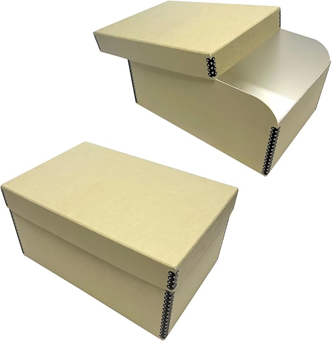 Lineco 4x6 Photo Storage Box, with 12 Acid-Free Envelopes, Holds Up to 1000 3.5" x 5", or 4" x 6" Pictures, Metal Edge Archival Organizer for Cards Stickers Stamps Seeds, 5.5x7.5x11. Tan, 2 Pack