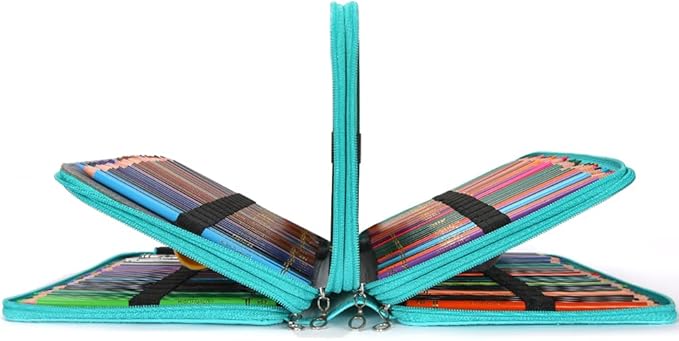 Vomgomfom Deluxe PU Leather Pencil Case - Large Capacity Holder with Zipper Closure for 300 Colored Pencils or 200 Gel Pens, Artist Organizer (Green)