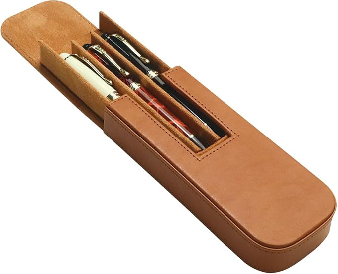 MIVLXLX Leather Triple Pen Case Pencil Pouch Holder for Three Fountain Ballpoint Rollerball Pens and Pencils Gift Choice for Man/Woman/Office (brown)