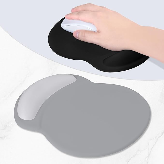 ITNRSIIET Ergonomic Mouse Pad with Comfort Gel Wrist Rest, Non-Slip PU Base, Smooth Textured Surface, Reduces Hand Fatigue & Wrist Pain, 8.7 x 7.2 Inch for Office Gaming Home, Light Gray Accent