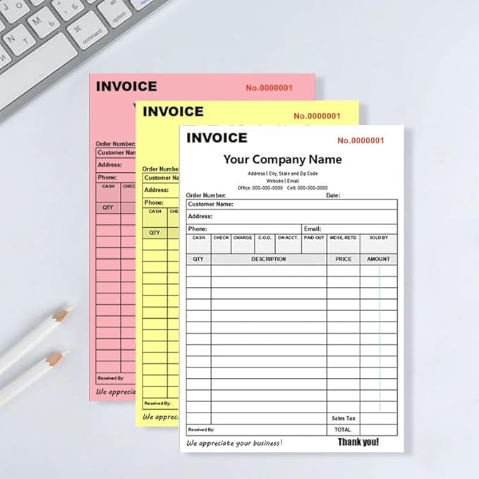 Personalized Invoice Book Custom 2 Part/3 Part Receipt Book Quote Estimate Order Forms Carbonless Form with Your Company Name Logo Address,2-10 Books (Style 8)