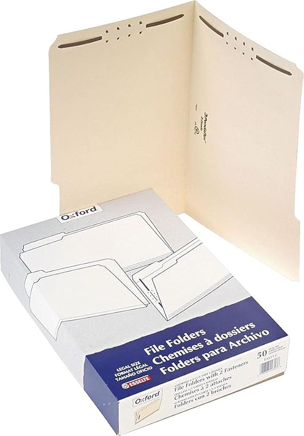 Pendaflex Manila Fastener Folders, Legal Size, 2 Fasteners, 1/3 Cut, 50/BX (FM313EE)