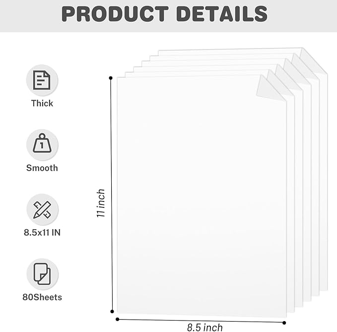 White Cardstock 8.5 X 11, 80 Sheets Card Stock, 75lb/ 200gsm Copy Paper, Cardstock Printer Paper for Art, Drawing, Invitations, DIY Cards, Watercolor, Craft, Construction, School & Office Supplies