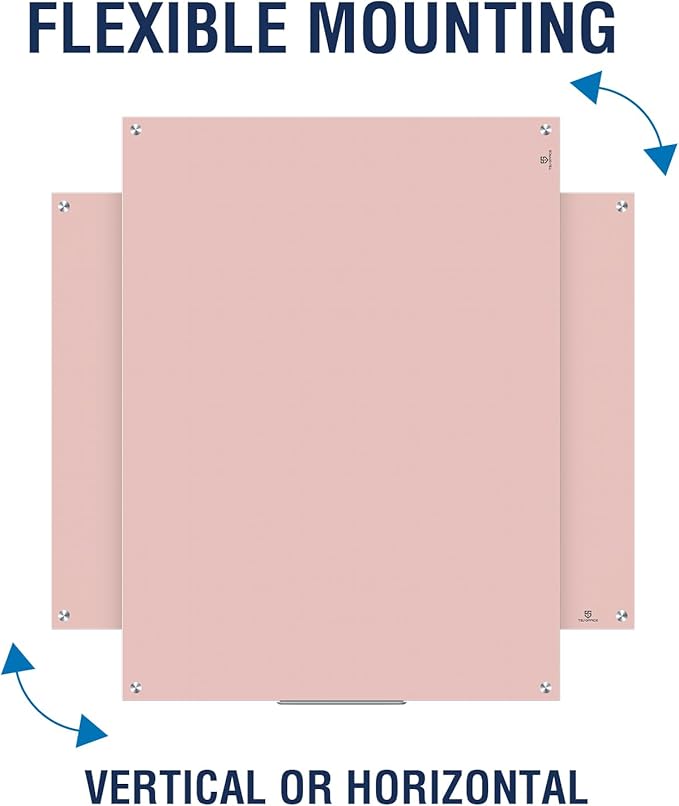 TSJ OFFICE Glass Dry-Erase Board - 48 x 32 Inches Wall Mounted Glass Whiteboard, Large Frameless Magnetic White Board for Office, Home & School, Pink
