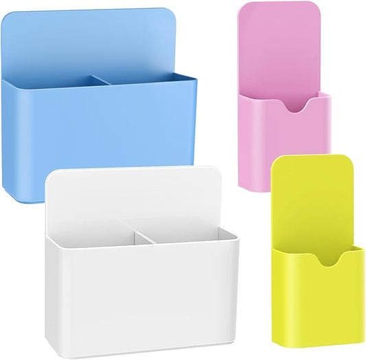 MoKo Magneitc Dry Erase Marker Holder Set, 4-Pack Magnetic Marker Pencil Pen Holder Cup Organizer for Metal & Magnetic Surface, 2 Large & 2 Small Holders, Blue/White/Pink/Yellow