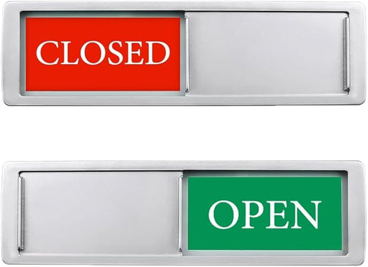 Open Closed Sign for Business Door, Open Signs privacy Slide Door Sign Indicator for Business Storefront, Restroom, Office Door, Wall, Window, Restaurants, Retail Salon Shops (Silver)