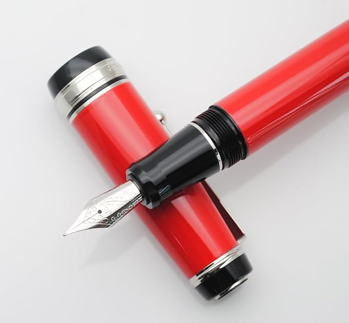 xixixiaozhu Metal Big Fountain Pen Set Medium Nib 0.7mm, Includes Ink Refill Converter, 5 Ink Cartridges & Gift Box (Medium Nib 0.7mm, Red with Silvery Clip)