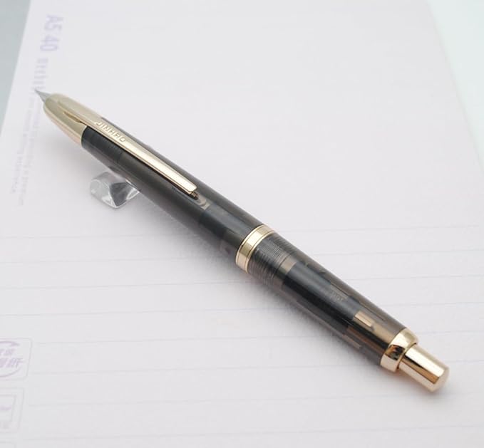 JINHAO 20 Press Fountain Pen, Retractable Capless Resin Pen with Ink Converter (EF Nib 0.4mm, Transparent Black - Gold Clip)