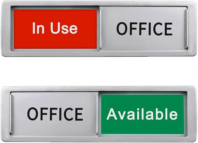 Office In Use/Available Magnetic Door Sign - 7"x2" Privacy Slider, Non-Scratch Status Indicator for Conference Rooms, Home Offices, Restrooms - Silver