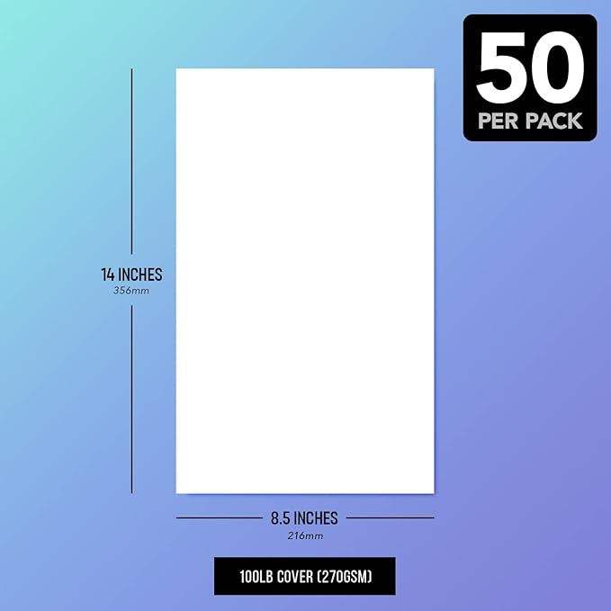 8.5 x 14 White Card Stock | Heavyweight 100lb Cover (270gsm) Cardstock Paper – Smooth Finish | For Arts and Crafts, Brochures, Restaurant Menus, Posters | 50 Sheets per Pack