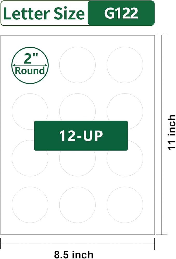 Gemsroyal 2 Inch Round Labels Printable,Matte White Printable Stickers,Circle Labels 2 inch for Printer,2" Blank Round Label Paper,40 Sheets,480 Circle Stickers,World Class Materials