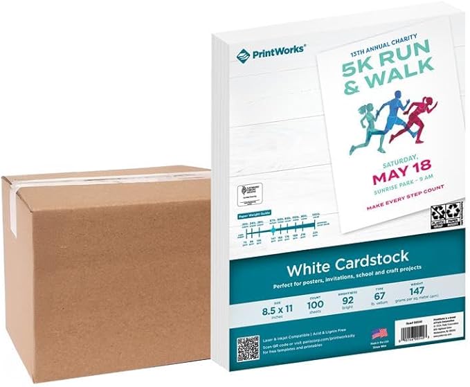 Printworks White Cardstock, 67 lb, 96 Bright, FSC Certified, (5 pack bundle) 500 Sheets, 8.5 x 11 Inch (00540C)