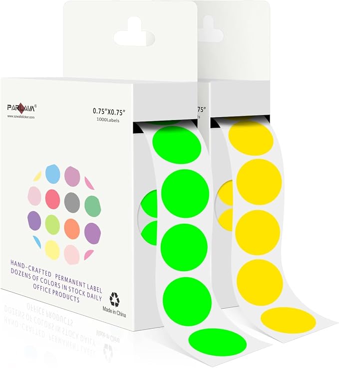 PARLAIM 2 Rolls 2000PCS 3/4" Round Circle Color-Code Dot Stickers,2 Color Style Colorful Coding Label Sticker for Home Office Classroom(Fluorescent Green+Yellow)