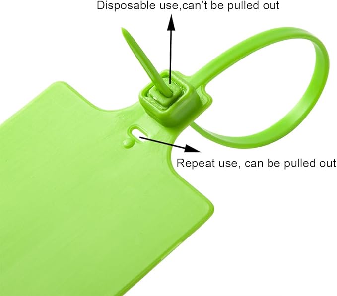 200Pcs Plastic Seals Shipping Label Tags, Writable Marker Big Sign Tie for Logistics, 255mm Total Length Self Locking Inventory Waterproof Tag Fastener with 3 Marker Pen (Green)