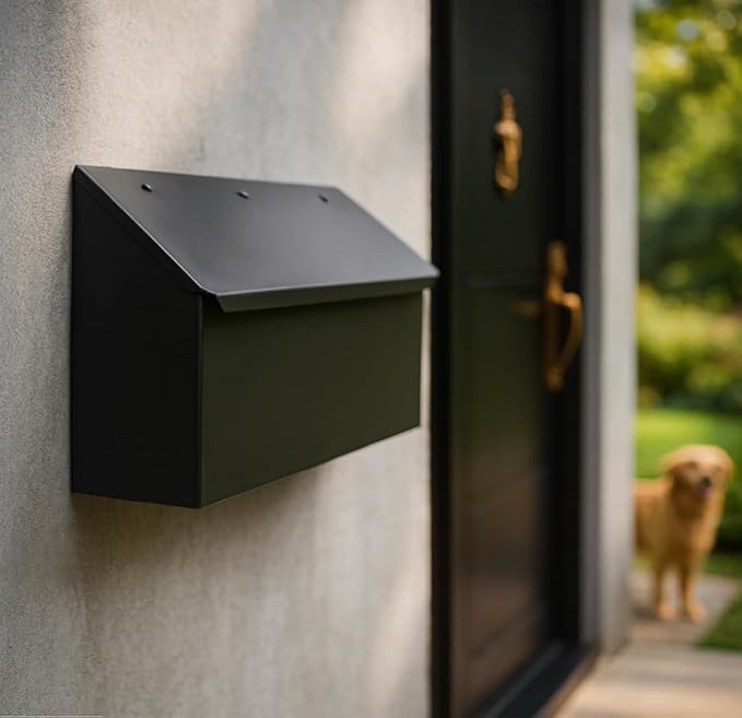NACH Black Long Wall Mount Mailbox, Rust Resistant Metal Mailbox, Mailboxes for Outside Wall Mount, Outdoor Mailboxes, 15x3.5x7.5 inch, MB-6999BLK