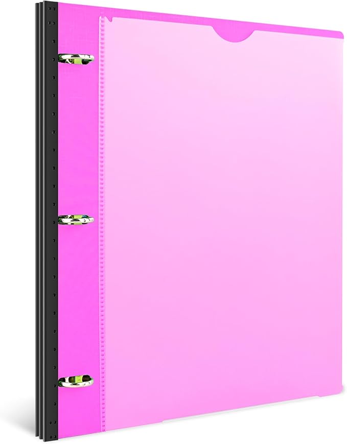 INFUN 1 Inch Telescoping 3 Ring Binder - 1PCS,Flexible Round Binder with Customizable Front Cover and Clear Catalog Pocket, 1 Inch Rings, 225 Sheet Capacity-Pink