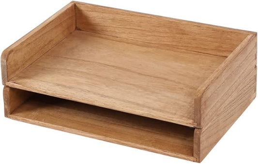 DDYURI Wood Stackable Paper Trays for Office Supplies and Accessories - Desk Organizer Tray for Letter Document Magazine -Wooden Desktop File Folder Holder Shelf 2 Set Light(2CTP-LT)