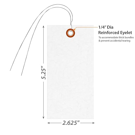 SmartSign White Shipping Tags with Wire, Size #6, Pack of 1000 | 5 1/4" x 2 5/8"
