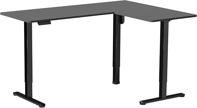 VIVO Electric Corner 63 x 47 inch L-Shaped Standing Desk, Memory Height Adjustment, Black Top Black Frame, DESK-E3CTB-47