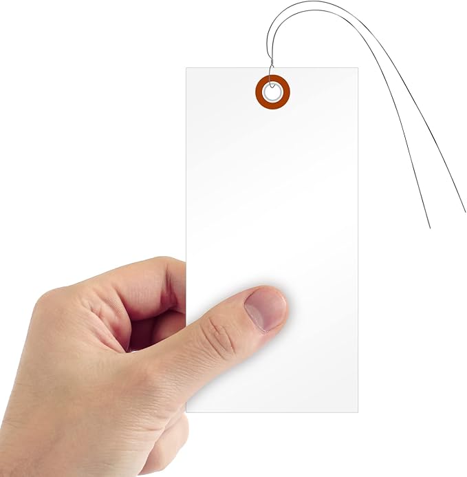 SmartSign (Pack of 100) Blank White Shipping Tags with Wires, 6.25 x 3.125 inch (Size-8), Metal Eyelet, 7.5 mil HDPE Plastic, Writable