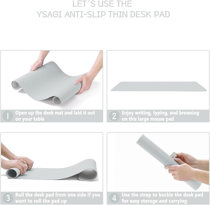 YSAGi Non-Slip Leather Desk Pad, Waterproof Laptop Computer Desk Keyboard Mat, Table Protector Blotter Mat, Large Mouse Pad for Office/Work/Home/Decor(Silver-Grey, 31.5" x 15.7")