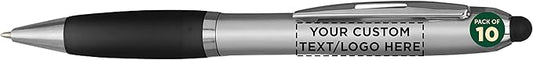 DISCOUNT PROMOS Custom Stylus Ballpoint Pens Set of 10, Personalized Bulk Pack - Black Ink, Great for Office, School, Business, Tradeshows, Events - Black