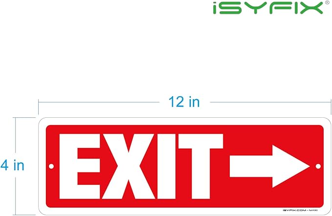 iSYFIX Exit Signs 12 Pack 12x4 Inch with Directional Right Arrows - Rust Free Aluminum, Laminated for UV, Weather, Scratch Resistance - Ideal for Offices, Schools, Theaters, Restaurants