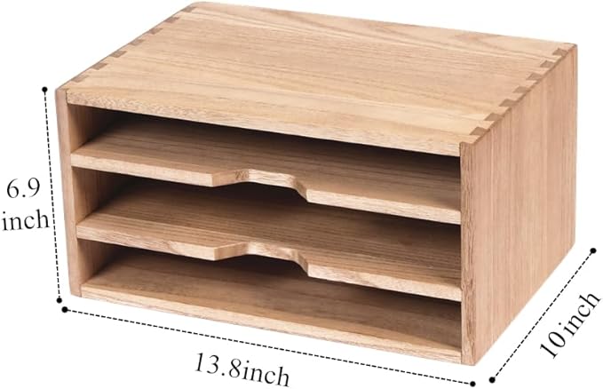 DDYURI 3-Tier Paper Storage Letter Tray File Sorter - Wood Desktop Document Organizer Holders with Mail Sorter, School & Home Magazine File Dividers, Book Rack Shelf Stand for HD-SJ3K (Light)