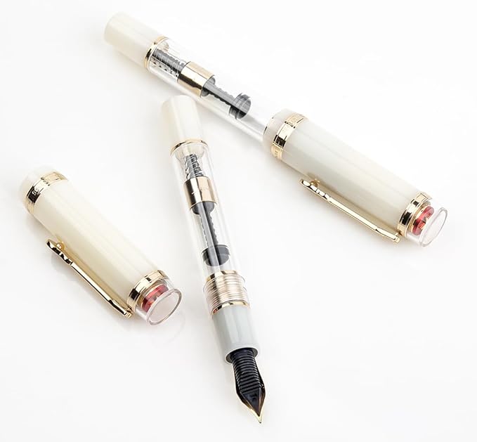 JINHAO 1935 Fountain Pen TIANDAO Series #8 Nib Ink Pen with Guitar-Shaped Clip and Ink Converter (M Nib 0.7mm, Ivory White)
