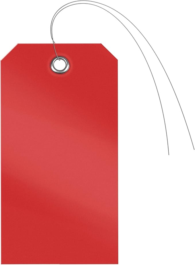 Uniclife 120 Pcs Red Plastic Tags for Labeling 4.7"x 2.36" Plastic Shipping Tag with Wire Writable Waterproof Tag Price Tags with Reinforced Eyelet Blank Hang Label for Luggage