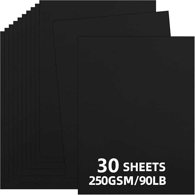 30 Sheets Black Cardstock 8.5'' x 11'', 250gsm/90lb Heavyweight Cover Cardstock Paper, Thick and Smooth Card Stock Perfect for Invitations, Menus, DIY Cards, Arts and Crafts