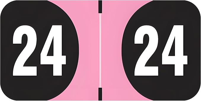 2024 Year Stickers, Doctor Stuff 2024 Chart Stickers, Pink/Black Color Coded, Arden Style, USA Made Year Labels for End Tab File Folders, 500/Roll, 1 Roll, 3/4" x 1-1/2"