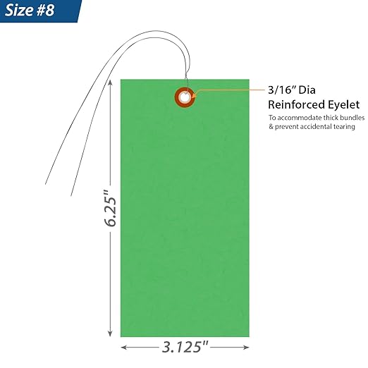 SmartSign (Pack of 1000) 6.25 x 3.125 inch “Green” Blank Tyvek Shipping Tags with Wire, Size #8, 8 mil Thick Tyvek